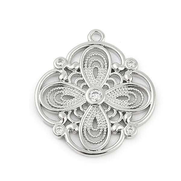 Brass Micro Pave Cubic Zirconia with Glass Pendants