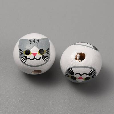 Printed Cat Wood European Beads