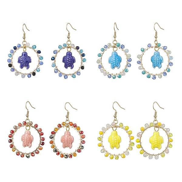 4Pairs 4 Colors Porcelain Dangle Earrings