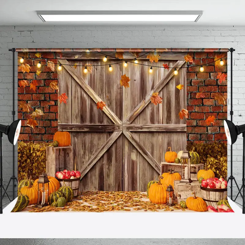 Aperturee Pumpkin Apple Barn Door Autumn Harvest Photo Backdrop | Fall Festival Backdrop | Fall Photography Backdrops | Fall ...