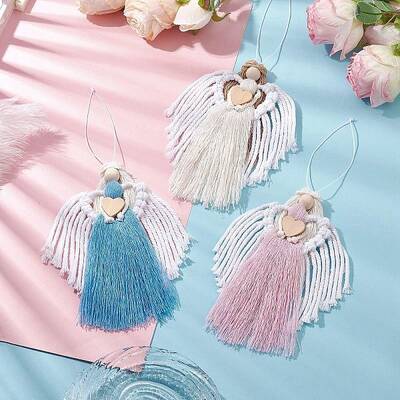 3Pcs 3 Colors Handmade Macrame Cotton Angel Hanging Ornaments