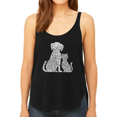 Dogs and Cats - Women's Premium Word Art Flowy Tank Top - Black - Large