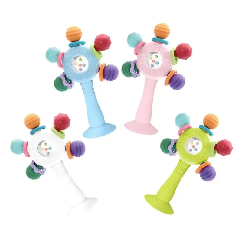 Baby Teether Rattles Toy, 1 Count Baby Teething Toy with Suction Cup, Baby Sensory Toy, Early Education Sound Toy, Birthday G...