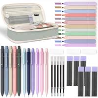 38 PCS Aesthetic School Supplies with Big Capacity Pen Case, 12 Color Pastel Highlighters, 5 Quick Dry Retractable Black Ink ...