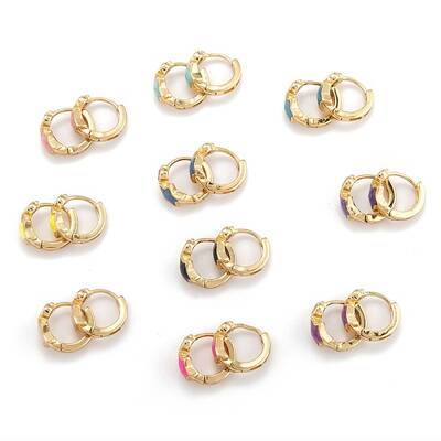 Brass Micro Pave Clear Cubic Zirconia Huggie Hoop Earrings