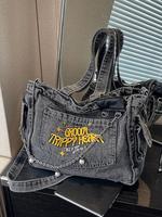 Women's Chain Decor Denim Tote Bag, Letter & Star Pattern Designer Crossbody Bag, Casual Trendy Versatile High-quality Daily ...