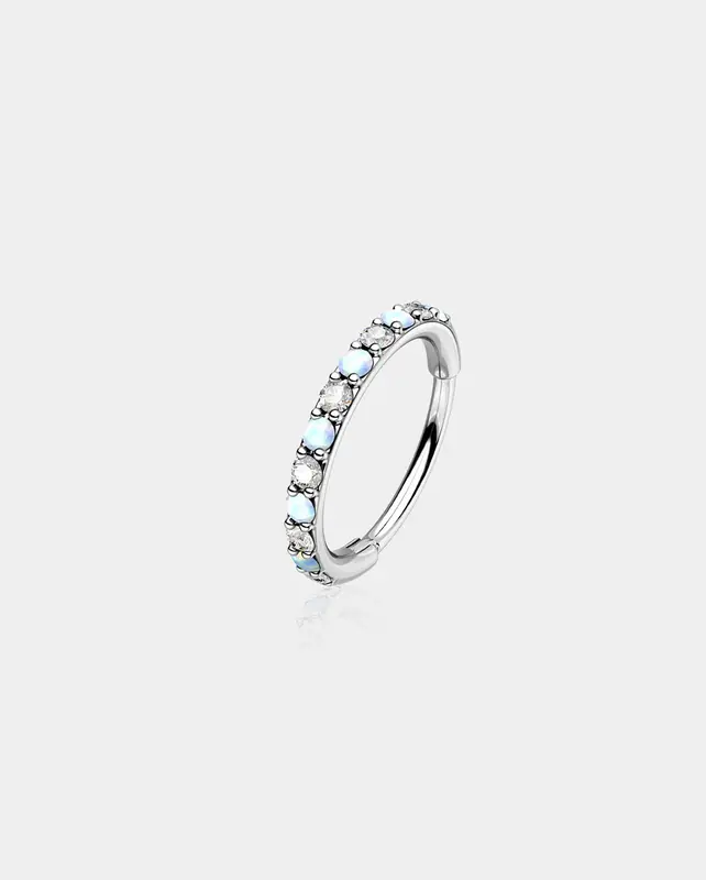 Alternating Opal and CZ Segment Nose Ring - Clear / 7mm