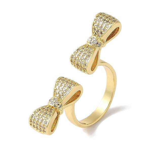 Bowknot Brass Micro Pave Clear Cubic Zirconia Open Cuff Rings for Women