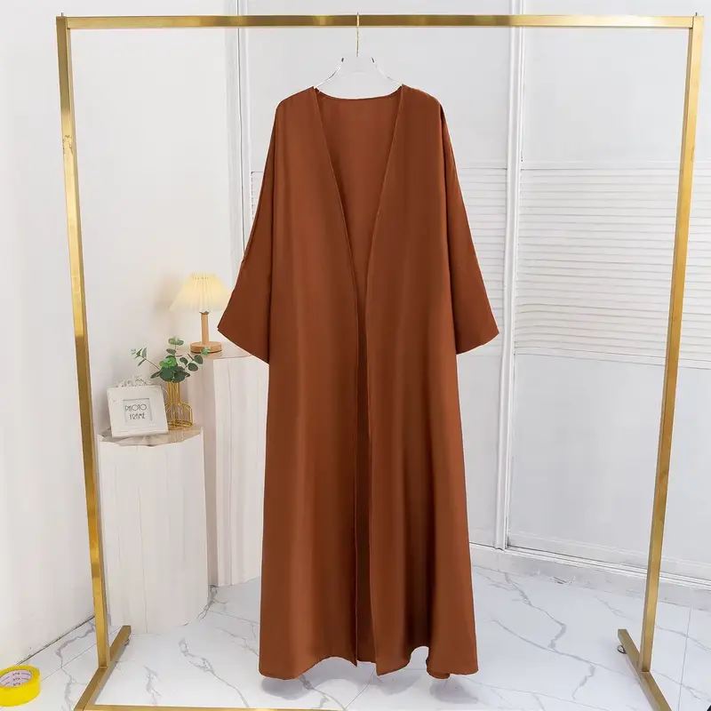 Open Front Abaya Long Sleeve Ramadan Maxi Length Dress Satin Abaya Women's Clothing Muslim Cardigan Abayas Out Kaftan Batwing...