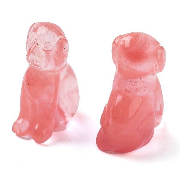 Cherry Quartz Glass Carved Dog Figurines
