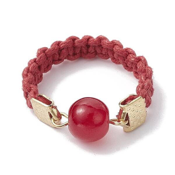 Glass Round Ball Braided Bead Style Finger Ring
