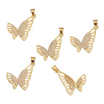 5Pcs Brass Micro Pave Clear Cubic Zirconia Pendants