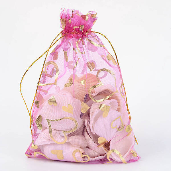 Heart Printed Organza Bags