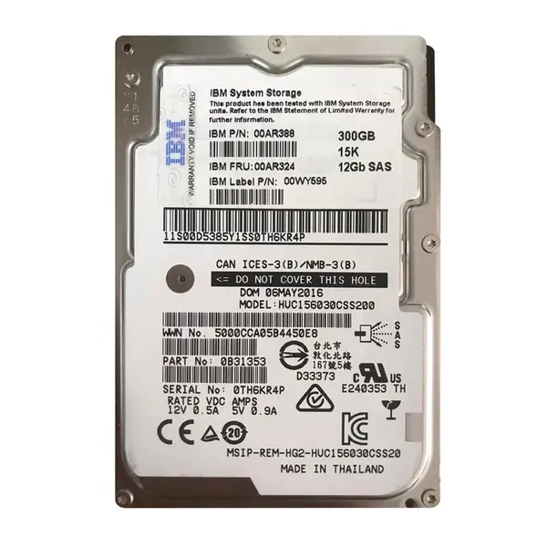00AR324 IBM 300GB 12Gb/s SAS 15000 2.5-Inch Hard Drive