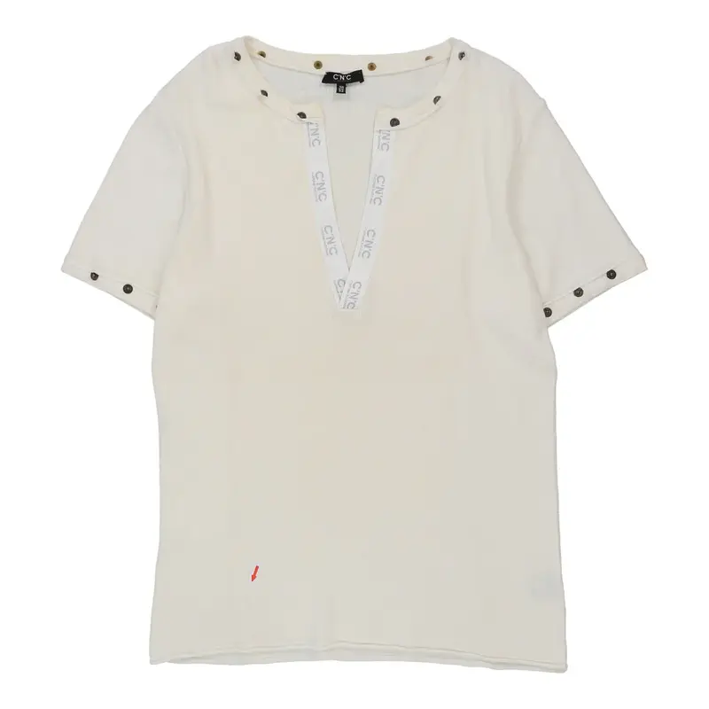 Costume National V-neck T-Shirt - Large White Cotton | Size: large