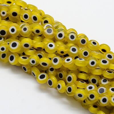 Handmade Evil Eye Lampwork Flat Round Bead Strands