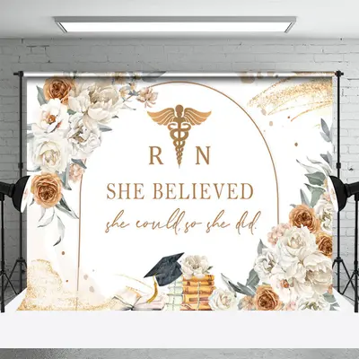 She Believed Floral Graduation Backdrop For Girl - Aperturee