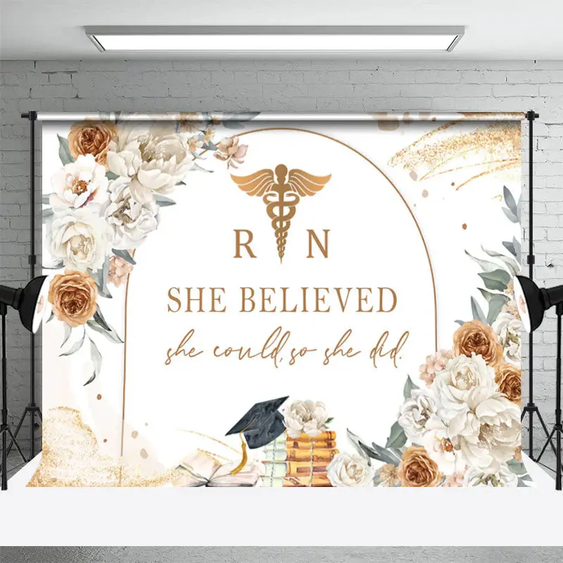 She Believed Floral Graduation Backdrop For Girl - Aperturee