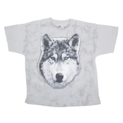 LIQUID BLUE Wolf Print Tie Dye T-Shirt Grey Short Sleeve Mens 2XL