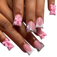 Pink Bow Decor Fake Nails with Nail File & Jelly Glue, 24pcs/set Removable False Nails for Women Girls Nail Art, Effortless P...