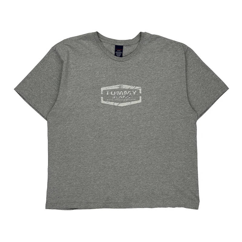 Tommy Jeans Spellout T-Shirt - XL Grey Cotton Blend