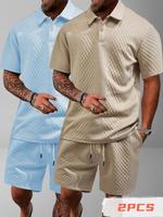 Two-piece Set Men's Solid Color Polo Shirt & Drawstring Waist Shorts, Regular Fit Casual Short Sleeve Top & Track Shorts, Men...