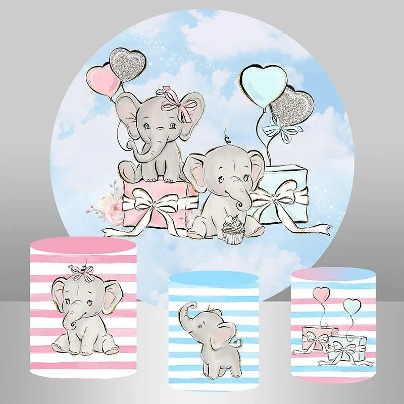 Aperturee Pink And Blue Elephant Round Backdrop For Baby Shower | Circle Backdrop Baby Shower | Custom Round Backdrop | Circl...