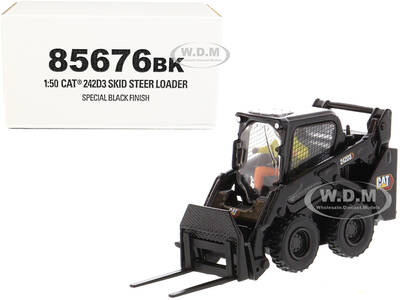 CAT Caterpillar 242D3 Wheeled Skid Steer Loader with Work Tools and Operator Special Black Paint \