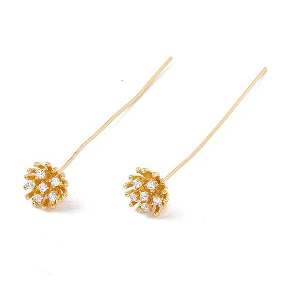 Brass Micro Pave Clear Cubic Zirconia Flower Head Pins