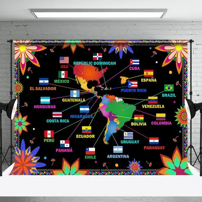 Black Floral Latin American Country Flags Backdrop
