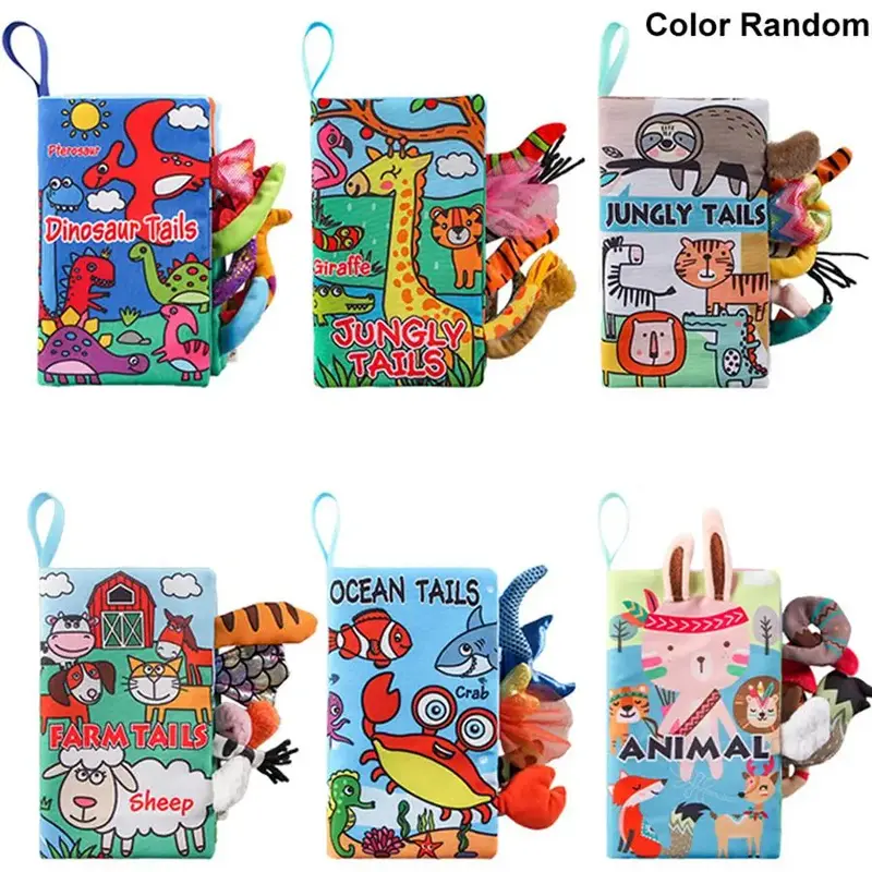 Baby Tail Cloth Book, 1 Count High Contrast Colorful Soft Touch Feel Cloth Crinkle Book, Early Learning Education Toys for 0-...