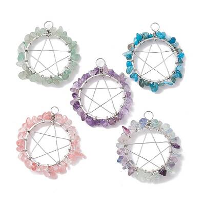 Mixed Gemstone Chips Copper Wire Wrapped Pendants