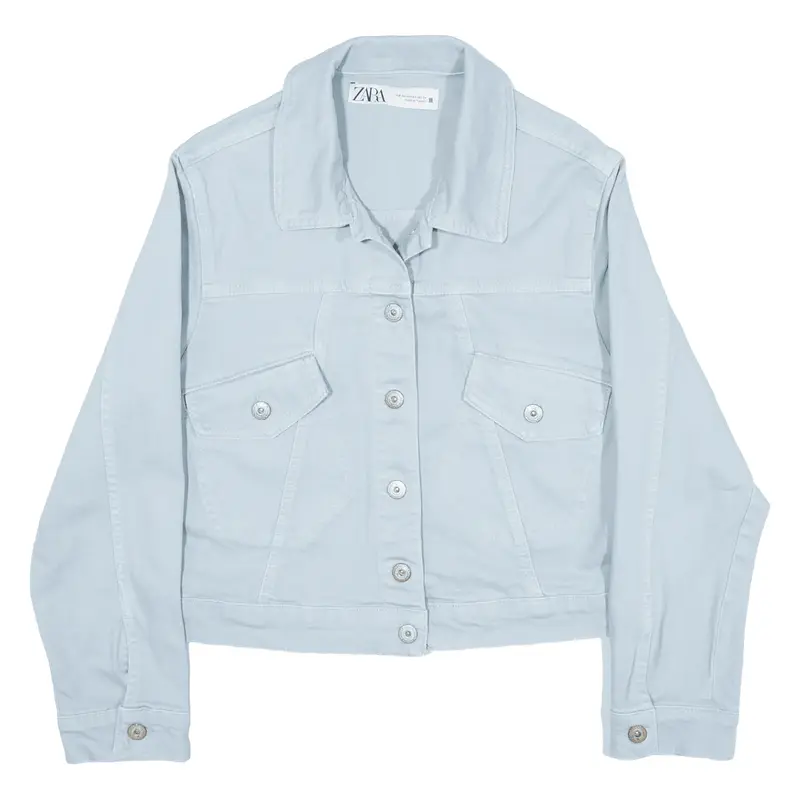 ZARA Cropped Denim Jacket Blue Womens XS