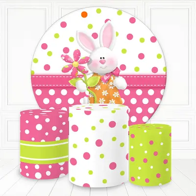 Aperturee Cute Rabbit With Flower Dots Party Round Backdrop Kit | Round Backdrop Cover Diy | Round Backdrop Stand Covers | Ci...