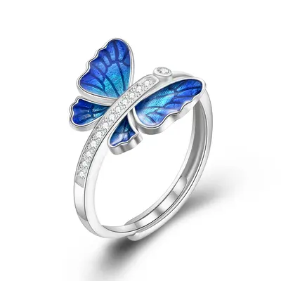 Sterling Silver Round Shaped Cubic Zirconia Butterfly Open Ring