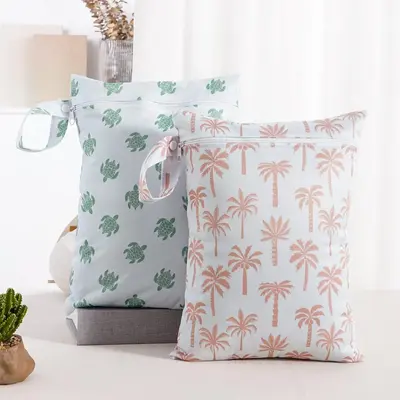 Cute Design Pattern Reusable Wet Bag, 2 Counts Waterproof Diaper Storage Bag, Versatile Organizer Pouch for Travel, Gym, and ...