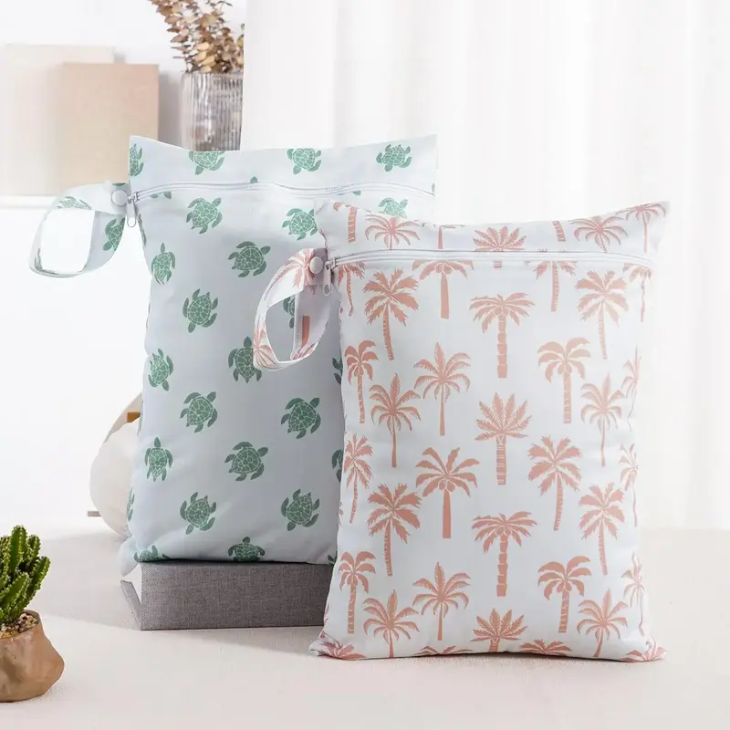 Cute Design Pattern Reusable Wet Bag, 2 Counts Waterproof Diaper Storage Bag, Versatile Organizer Pouch for Travel, Gym, and ...