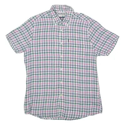 BARBOUR Tailored Fit Mens Shirt White Linen Check M