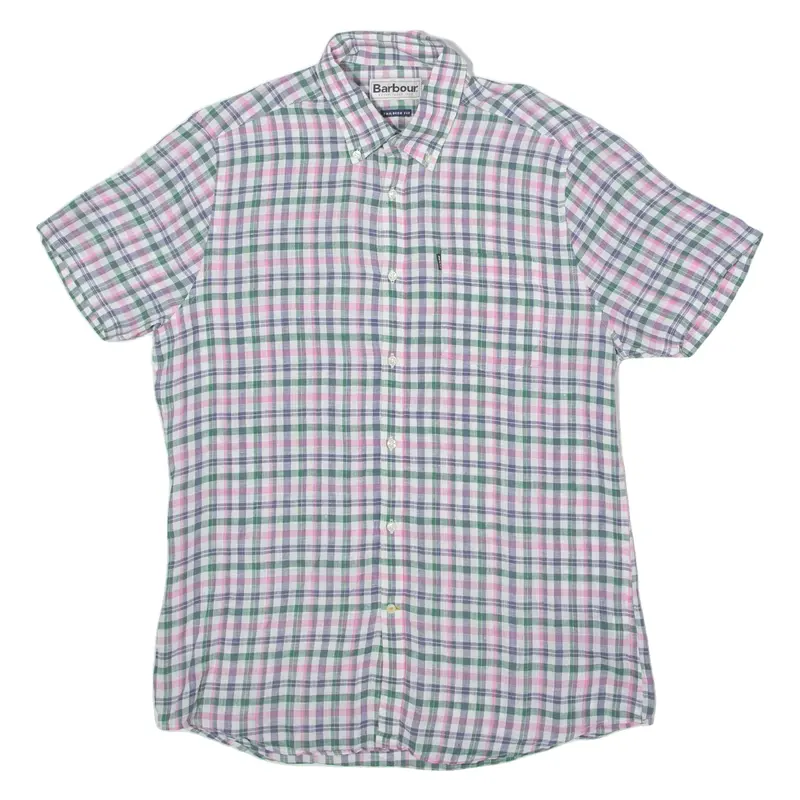 BARBOUR Tailored Fit Mens Shirt White Linen Check M