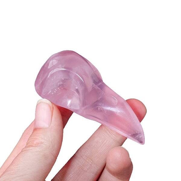 Natural Rose Quartz Carved Healing Crow Head Figurines
