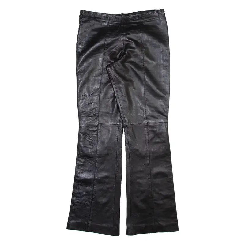 Leather Look Womens Trousers Black Regular Bootcut Faux Leather W32 L33