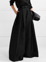 Women's Solid Plicated High Waist Wide Leg Pants, Modesty Casual Comfy Pocket Trousers for Daily Wear, Ladies Loose Wideleg B...