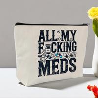 All My Meds Letter Pattern Makeup Bag, 1/6/16pcs Reusable Zipper Makeup Bag, Travel and Makeup Pill Storage Bag, Makeup Conta...
