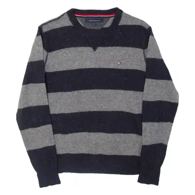 TOMMY HILFIGER Womens Patterned Jumper Grey Striped Tight Knit Wool M