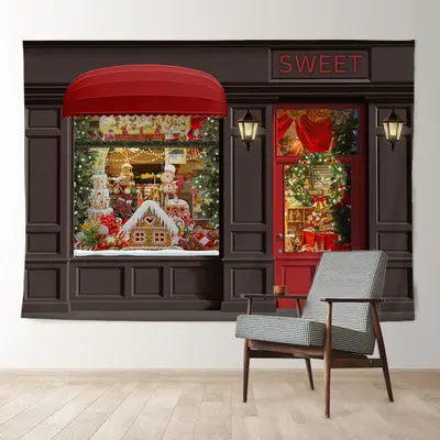 Aperturee Red Shop Sweet Ginger Bauble Christmas Backdrop