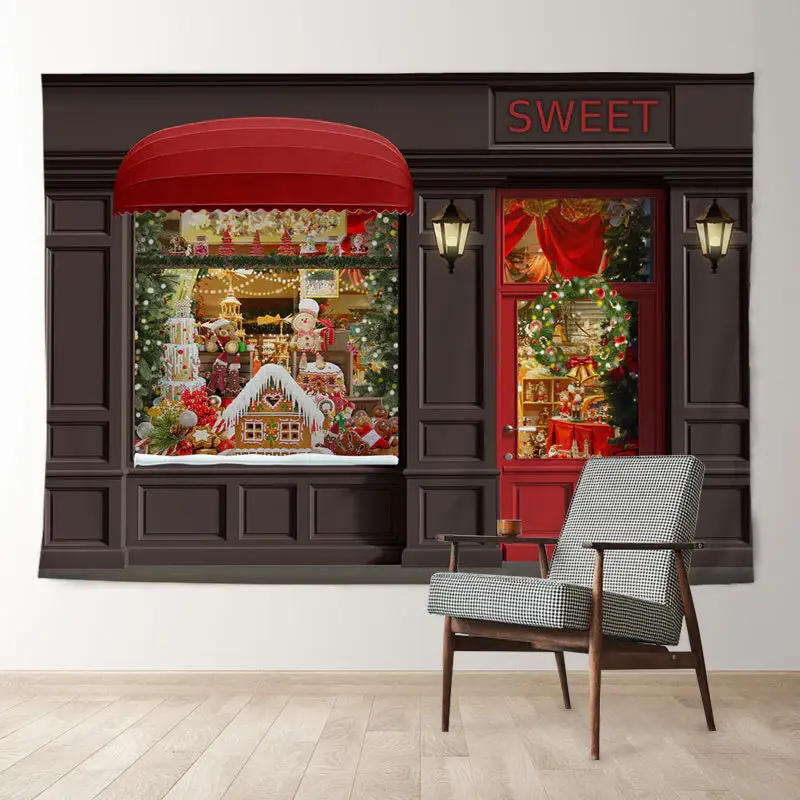 Aperturee Red Shop Sweet Ginger Bauble Christmas Backdrop