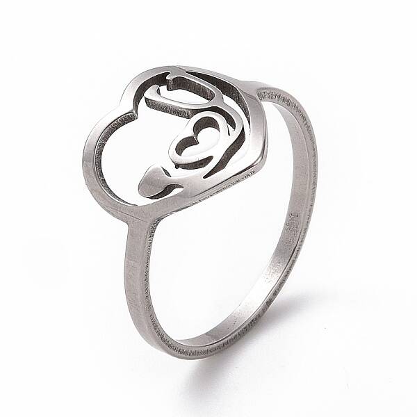 Non-Tarnish 201 Stainless Steel Heart with Word Love You Finger Ring