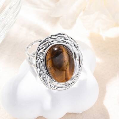 Oval Natural Tiger Eye Finger Rings