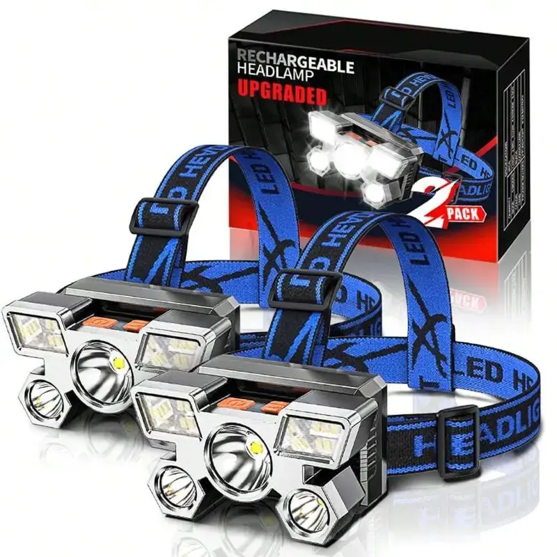 Rechargeable Headlamp, Portable 5 LED Headlight, Outdoor Fishing Camping Hunting Travel Light