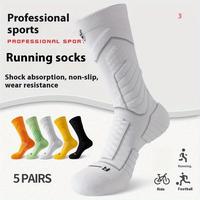 5 Pairs of Professional Sports Socks for Men, Running Marathon Long Tube High Tube Outdoor Basketball Socks, Sweat-Wicking, S...